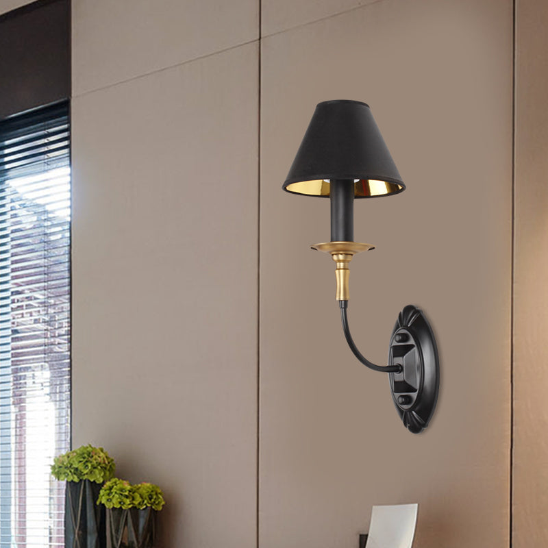 Vivolux | Zwarte 1/2-bulb wandlamp sconce vintage stoffen vat wandgemonteerde lamp met kromme arm voor gang