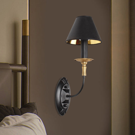 Vivolux | Zwarte 1/2-bulb wandlamp sconce vintage stoffen vat wandgemonteerde lamp met kromme arm voor gang