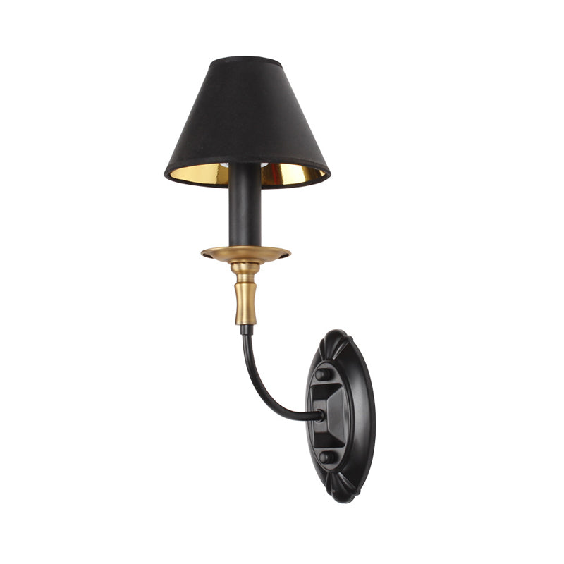 Vivolux | Zwarte 1/2-bulb wandlamp sconce vintage stoffen vat wandgemonteerde lamp met kromme arm voor gang