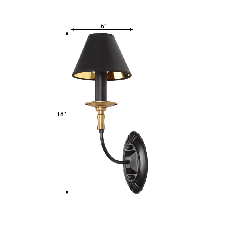 Vivolux | Zwarte 1/2-bulb wandlamp sconce vintage stoffen vat wandgemonteerde lamp met kromme arm voor gang