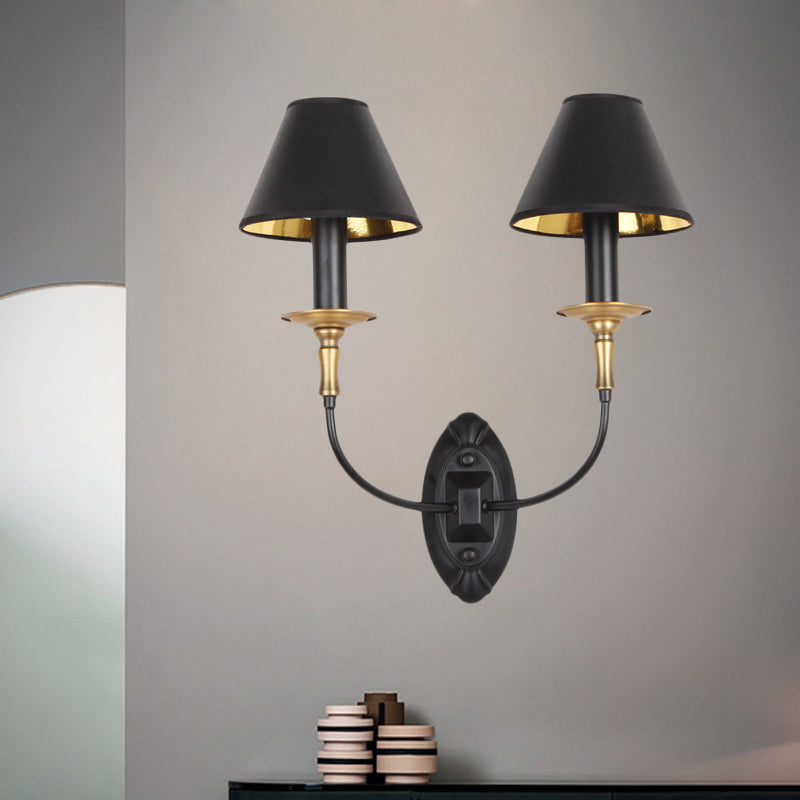 Vivolux | Zwarte 1/2-bulb wandlamp sconce vintage stoffen vat wandgemonteerde lamp met kromme arm voor gang