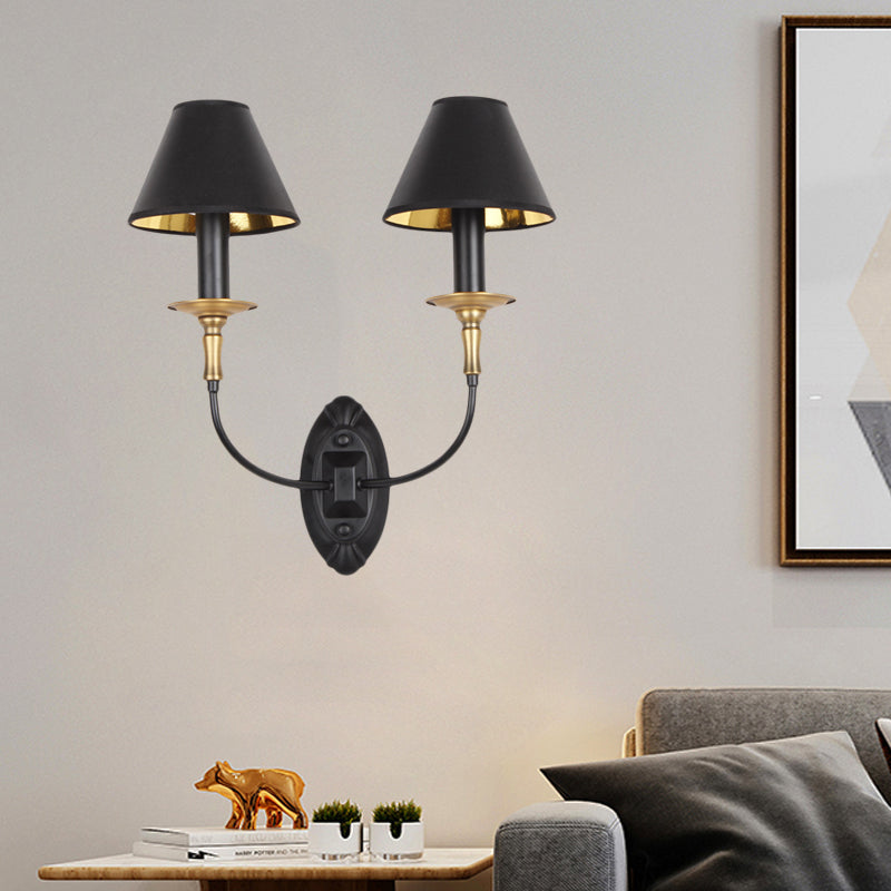 Vivolux | Zwarte 1/2-bulb wandlamp sconce vintage stoffen vat wandgemonteerde lamp met kromme arm voor gang