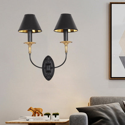 Vivolux | Zwarte 1/2-bulb wandlamp sconce vintage stoffen vat wandgemonteerde lamp met kromme arm voor gang