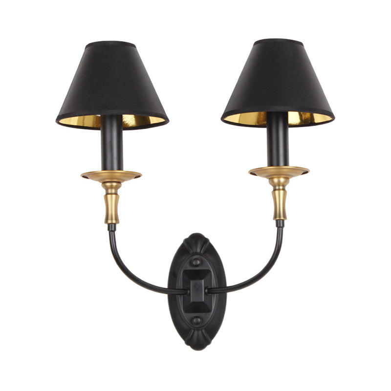 Vivolux | Zwarte 1/2-bulb wandlamp sconce vintage stoffen vat wandgemonteerde lamp met kromme arm voor gang