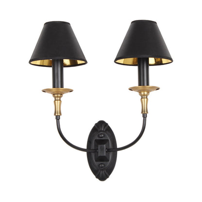 Vivolux | Zwarte 1/2-bulb wandlamp sconce vintage stoffen vat wandgemonteerde lamp met kromme arm voor gang