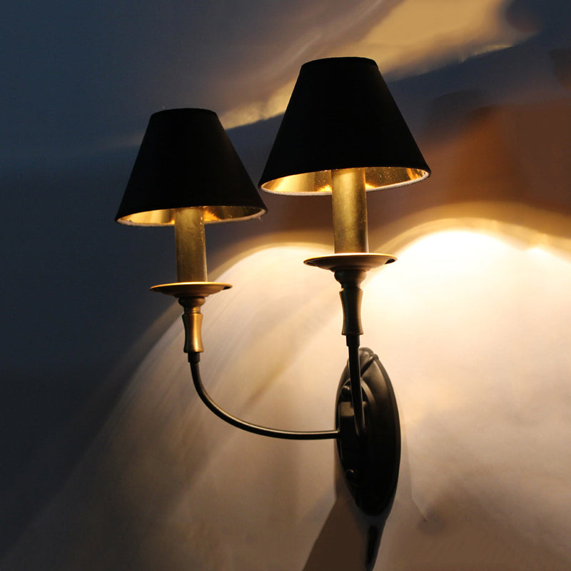 Vivolux | Zwarte 1/2-bulb wandlamp sconce vintage stoffen vat wandgemonteerde lamp met kromme arm voor gang