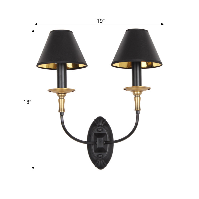 Vivolux | Zwarte 1/2-bulb wandlamp sconce vintage stoffen vat wandgemonteerde lamp met kromme arm voor gang
