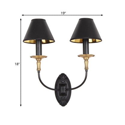 Vivolux | Zwarte 1/2-bulb wandlamp sconce vintage stoffen vat wandgemonteerde lamp met kromme arm voor gang
