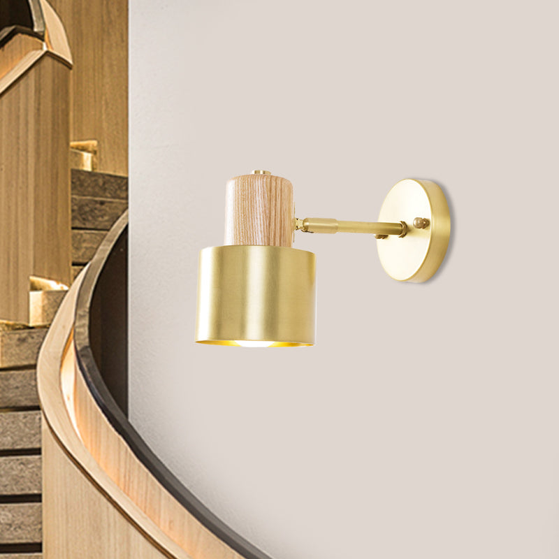 Vivolux | Beige/Brown Cylinder Wandlamp Kolonialisme Metaal 1 Licht Slaapkamer Wandverlichting Armatuur met Houten Top