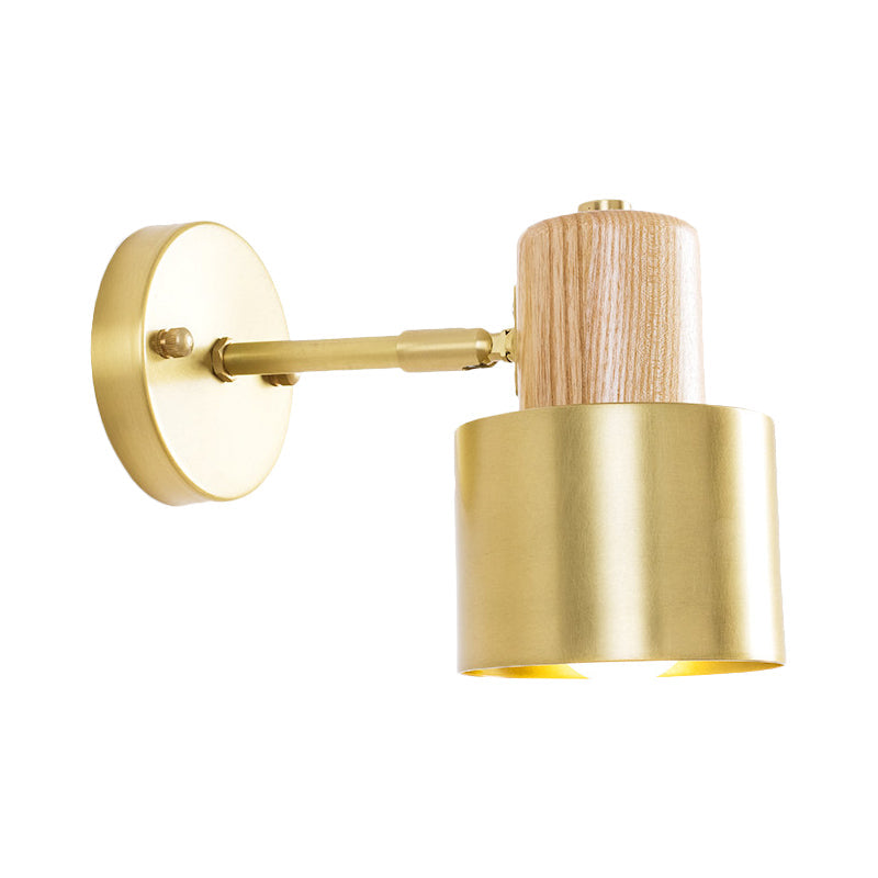 Vivolux | Beige/Brown Cylinder Wandlamp Kolonialisme Metaal 1 Licht Slaapkamer Wandverlichting Armatuur met Houten Top