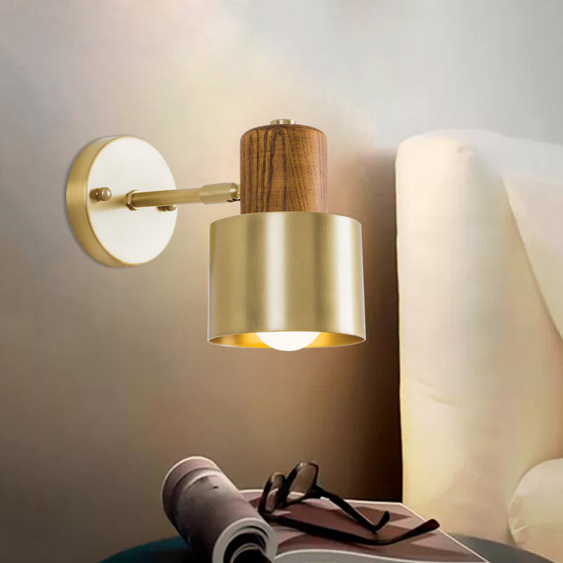 Vivolux | Beige/Brown Cylinder Wandlamp Kolonialisme Metaal 1 Licht Slaapkamer Wandverlichting Armatuur met Houten Top