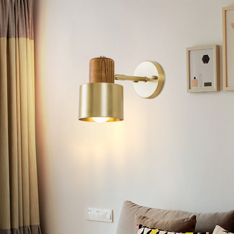Vivolux | Beige/Brown Cylinder Wandlamp Kolonialisme Metaal 1 Licht Slaapkamer Wandverlichting Armatuur met Houten Top