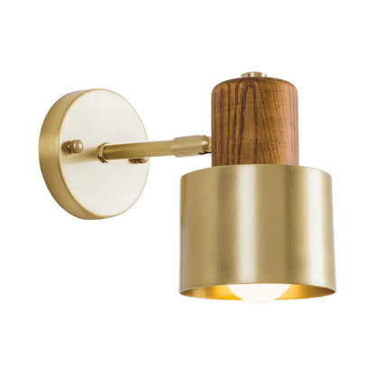 Vivolux | Beige/Brown Cylinder Wandlamp Kolonialisme Metaal 1 Licht Slaapkamer Wandverlichting Armatuur met Houten Top