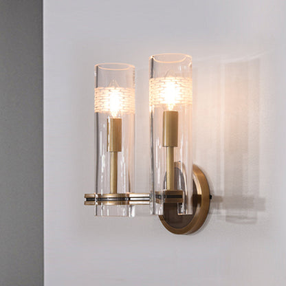 Vivolux | Klares Glas Gold Wandleuchte Sconces Zylindrisch 1/2-Glühbirne Kolonialist Wandmontierte Licht für Wohnzimmer