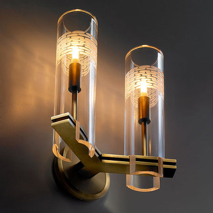 Vivolux | Klares Glas Gold Wandleuchte Sconces Zylindrisch 1/2-Glühbirne Kolonialist Wandmontierte Licht für Wohnzimmer