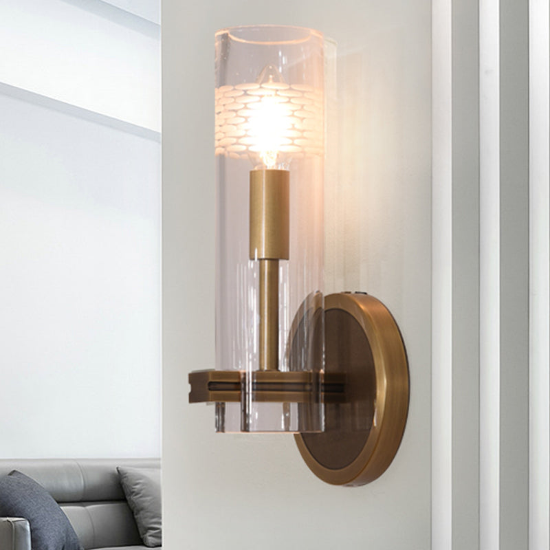Vivolux | Klares Glas Gold Wandleuchte Sconces Zylindrisch 1/2-Glühbirne Kolonialist Wandmontierte Licht für Wohnzimmer