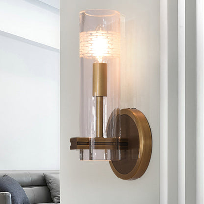 Vivolux | Klares Glas Gold Wandleuchte Sconces Zylindrisch 1/2-Glühbirne Kolonialist Wandmontierte Licht für Wohnzimmer