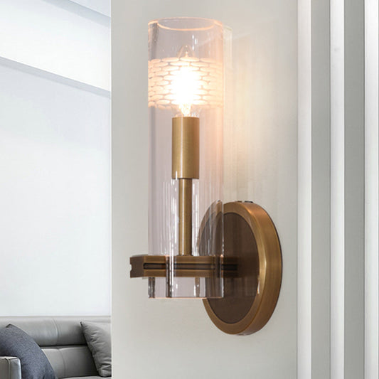 Vivolux | Klares Glas Gold Wandleuchte Sconces Zylindrisch 1/2-Glühbirne Kolonialist Wandmontierte Licht für Wohnzimmer