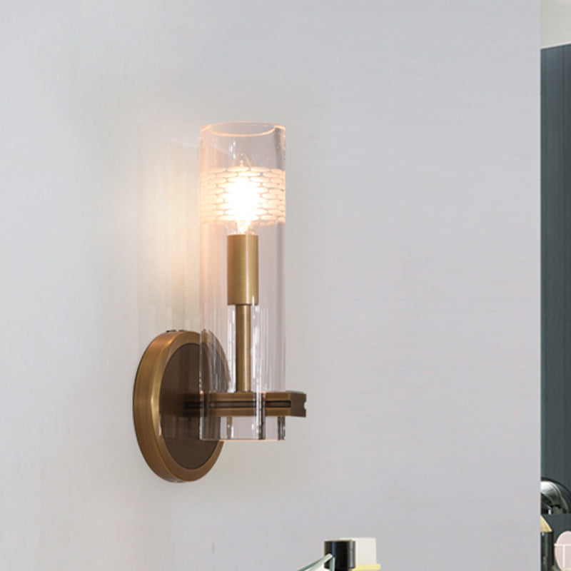 Vivolux | Klares Glas Gold Wandleuchte Sconces Zylindrisch 1/2-Glühbirne Kolonialist Wandmontierte Licht für Wohnzimmer
