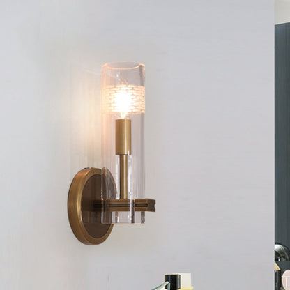 Vivolux | Klares Glas Gold Wandleuchte Sconces Zylindrisch 1/2-Glühbirne Kolonialist Wandmontierte Licht für Wohnzimmer