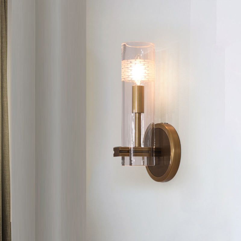 Vivolux | Klares Glas Gold Wandleuchte Sconces Zylindrisch 1/2-Glühbirne Kolonialist Wandmontierte Licht für Wohnzimmer