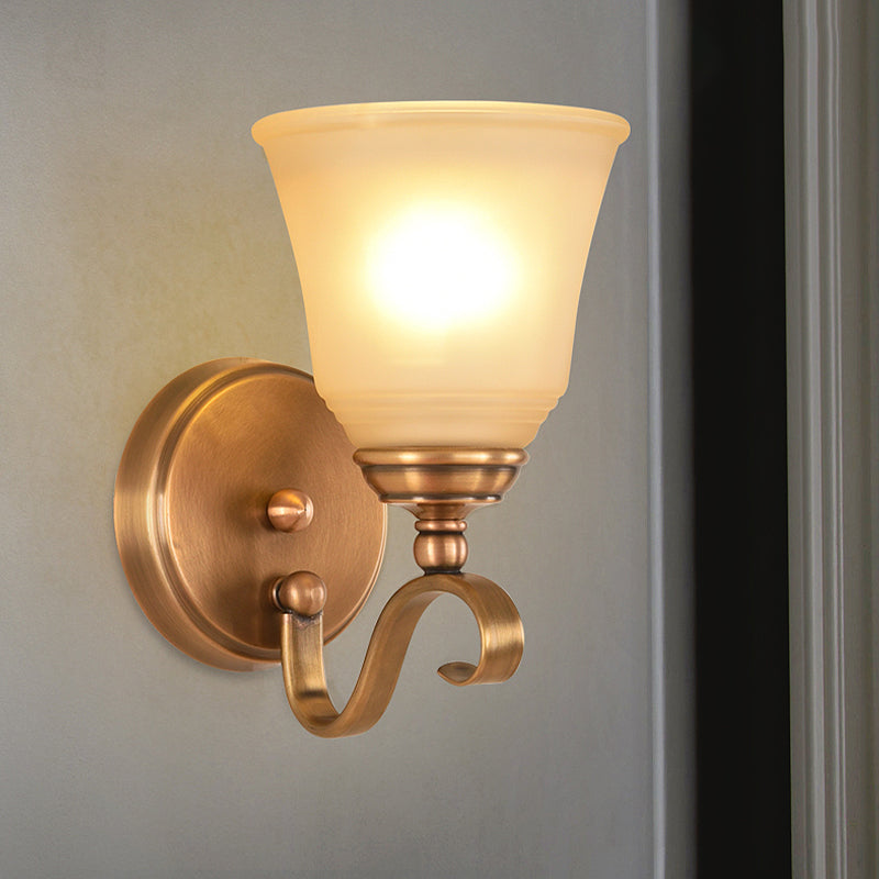 Vivolux | Frosted Glass Gold Wall Lamp Bell 1/2-Light Kolonialismus Wandleuchte mit Metall gebogenem Arm