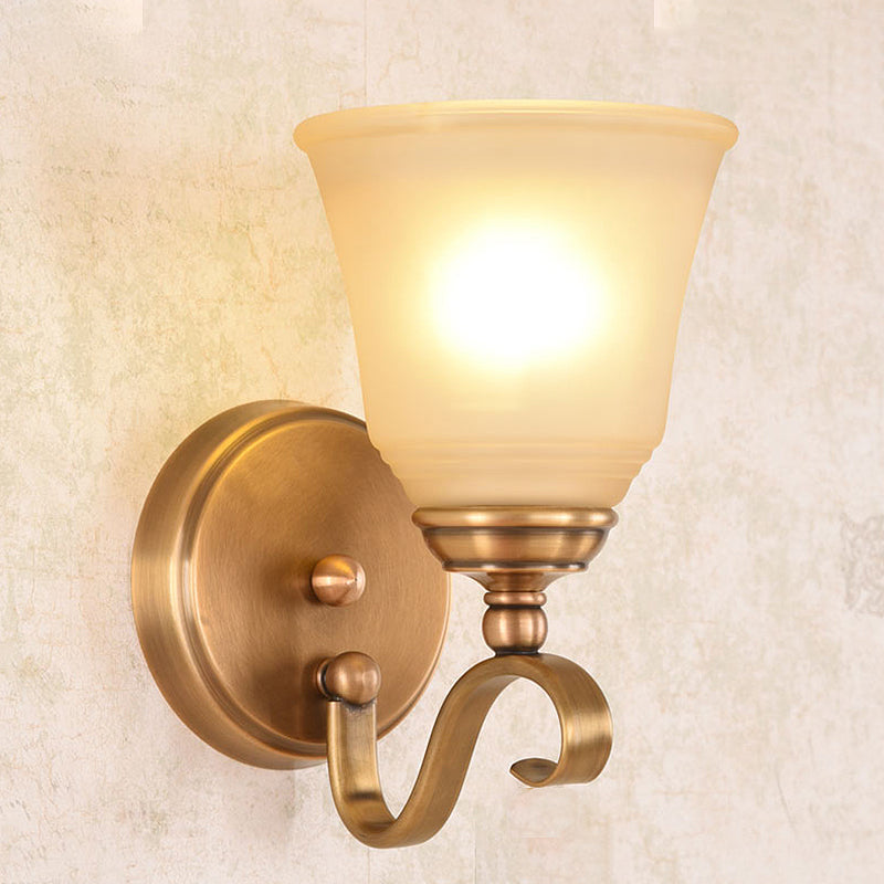 Vivolux | Frosted Glass Gold Wall Lamp Bell 1/2-Light Kolonialismus Wandleuchte mit Metall gebogenem Arm