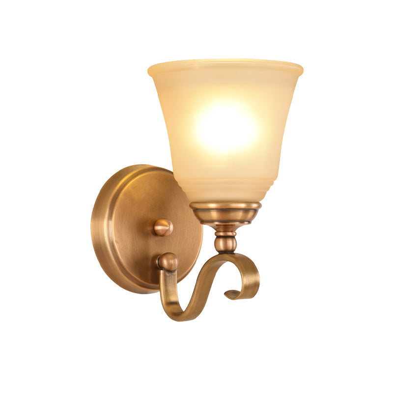Vivolux | Frosted Glass Gold Wall Lamp Bell 1/2-Light Kolonialismus Wandleuchte mit Metall gebogenem Arm