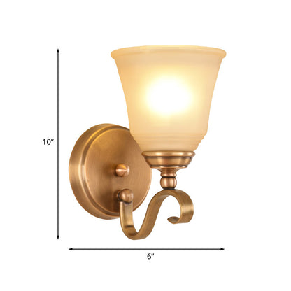 Vivolux | Frosted Glass Gold Wall Lamp Bell 1/2-Light Kolonialismus Wandleuchte mit Metall gebogenem Arm