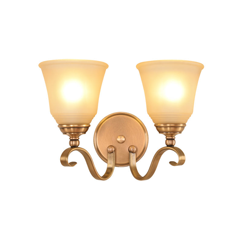 Vivolux | Frosted Glass Gold Wall Lamp Bell 1/2-Light Kolonialismus Wandleuchte mit Metall gebogenem Arm