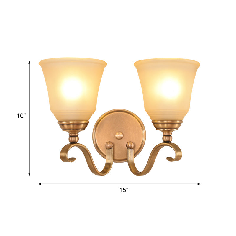 Vivolux | Frosted Glass Gold Wall Lamp Bell 1/2-Light Kolonialismus Wandleuchte mit Metall gebogenem Arm