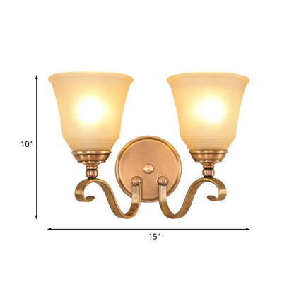 Vivolux | Frosted Glass Gold Wall Lamp Bell 1/2-Light Kolonialismus Wandleuchte mit Metall gebogenem Arm