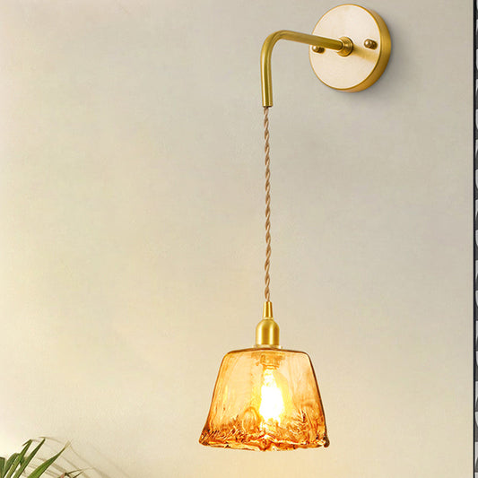 Vivolux | Tan Glas Cone/Trapez/Flach Sconce Kolonialismus 1-Lichter Wohnzimmer Wandmontage Leuchte in Gold mit Kabel