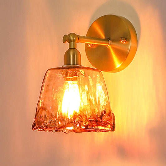 Vivolux | Tan Glass Gold Wandlamp Schaduw Schotel/Mond/Trapezium 1-Kop Koloniale Wandarmatuur Verlichting Voor Slaapkamer