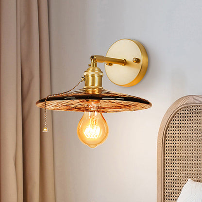 Vivolux | Tan Glass Gold Wandlamp Schaduw Schotel/Mond/Trapezium 1-Kop Koloniale Wandarmatuur Verlichting Voor Slaapkamer