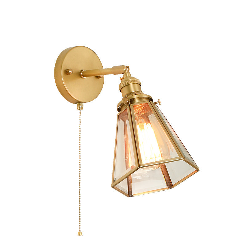 Vivolux | Kolonialismus Schmalwandlampe 1-Glühbirne Klarglas Wandleuchte in Gold mit/ohne Zugkette