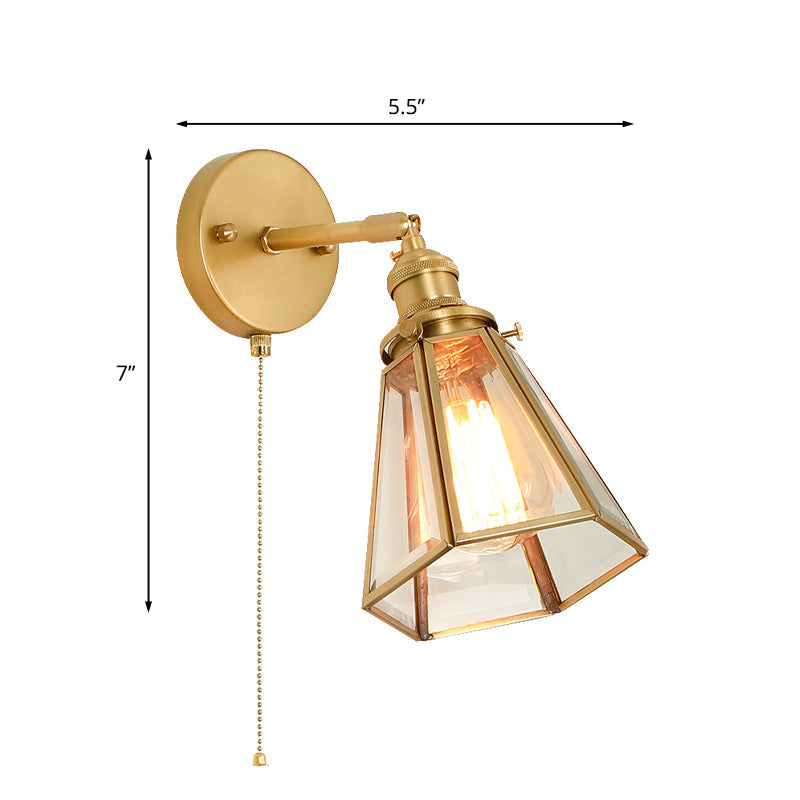 Vivolux | Kolonialismus Schmalwandlampe 1-Glühbirne Klarglas Wandleuchte in Gold mit/ohne Zugkette