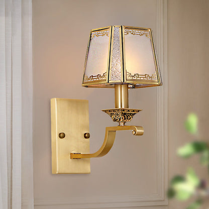 Vivolux | Crème Glas Gold Wandlampe trapezförmige 1/2-Licht Kolonialismus wandmontierte Lichtarmatur für Flur