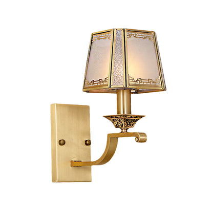 Vivolux | Crème Glas Gold Wandlampe trapezförmige 1/2-Licht Kolonialismus wandmontierte Lichtarmatur für Flur