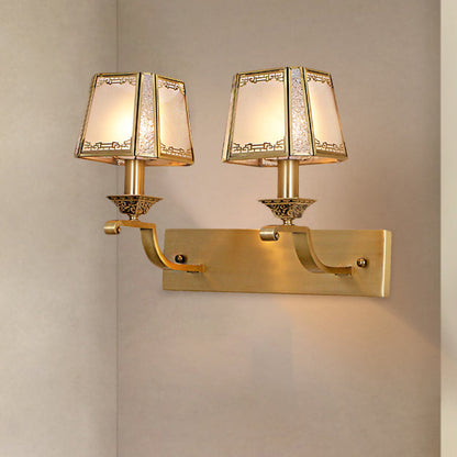 Vivolux | Crème Glas Gold Wandlampe trapezförmige 1/2-Licht Kolonialismus wandmontierte Lichtarmatur für Flur