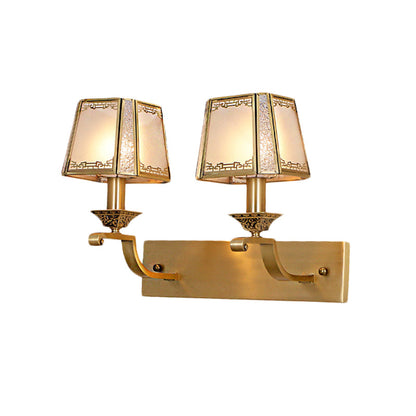 Vivolux | Crème Glas Gold Wandlampe trapezförmige 1/2-Licht Kolonialismus wandmontierte Lichtarmatur für Flur