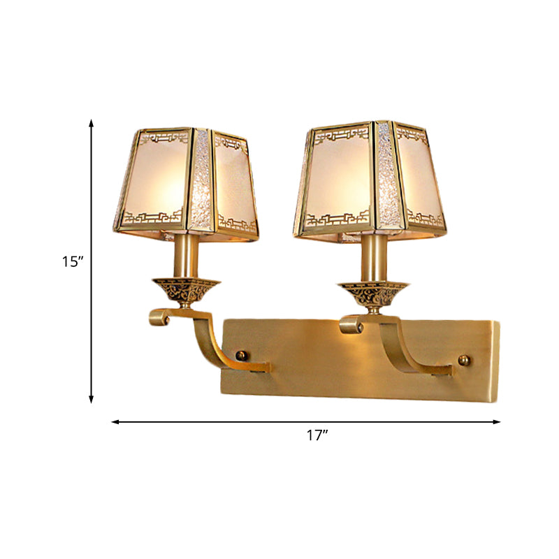 Vivolux | Crème Glas Gold Wandlampe trapezförmige 1/2-Licht Kolonialismus wandmontierte Lichtarmatur für Flur