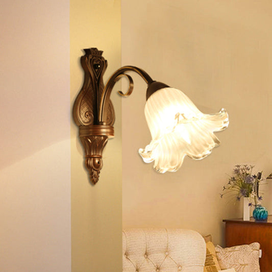 Vivolux | Traditioneel Bloemige Wandlamp Fixture 1/2-Licht Witte Glazen Wandlamp Verlichting in Zwart voor Slaapkamer