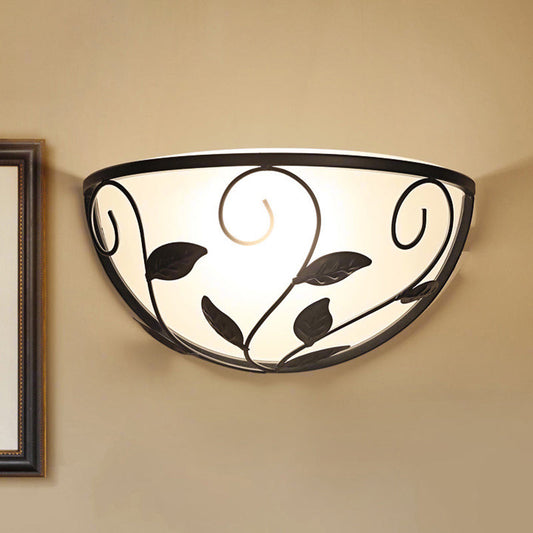 Vivolux | Halbmond Schlafzimmer Wandleuchte Vintage Weiß Glas 1 Kopf Schwarze Wandbeleuchtung mit Blättern Design
