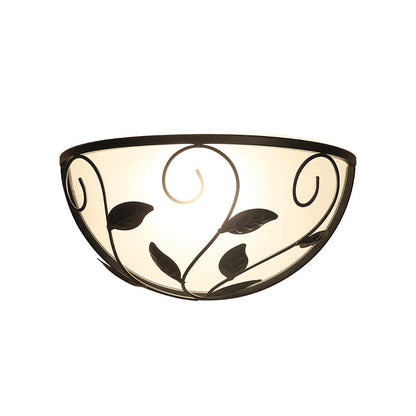 Vivolux | Halbmond Schlafzimmer Wandleuchte Vintage Weiß Glas 1 Kopf Schwarze Wandbeleuchtung mit Blättern Design