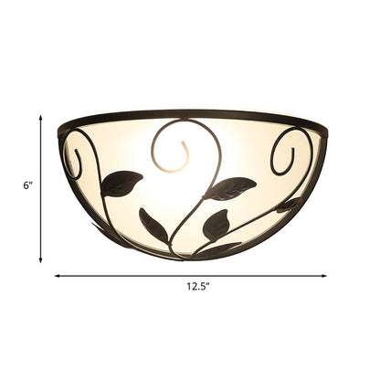 Vivolux | Halbmond Schlafzimmer Wandleuchte Vintage Weiß Glas 1 Kopf Schwarze Wandbeleuchtung mit Blättern Design