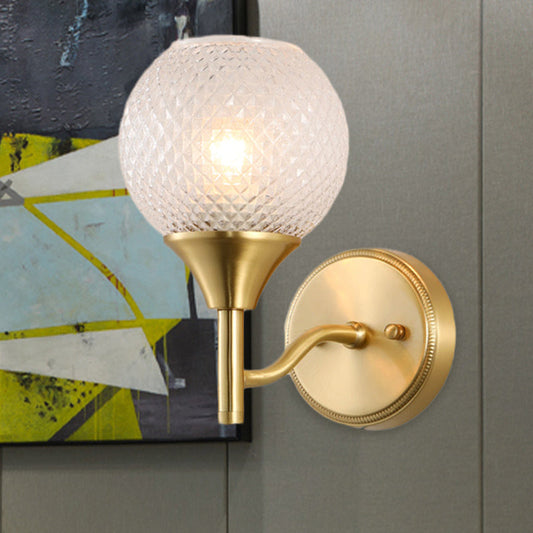 Vivolux | Sferische Corridor Wandverlichting Kolonialist Duidelijk Ribbelglas 1-Licht Gouden Wandlamp