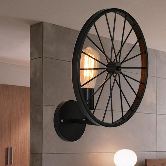 Vivolux | 1 Glühbirne Metall Wandbeleuchtung Vintage Schwarze Ausführung Rad Restaurant Wandlampe