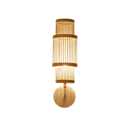 Vivolux | Zylinder Wandlampe Leuchte Asiatischer Stil Bambus Einzelne Glühbirne Holz Wandbeleuchtung mit Gebogenem Arm für Restaurant