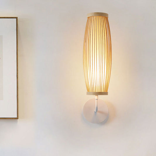 Vivolux | Beige Ellipsoïde Wandlamp Sconces Aziatische Stijl Enkele Gloeilamp Bamboe Wandverlichting voor Slaapkamer